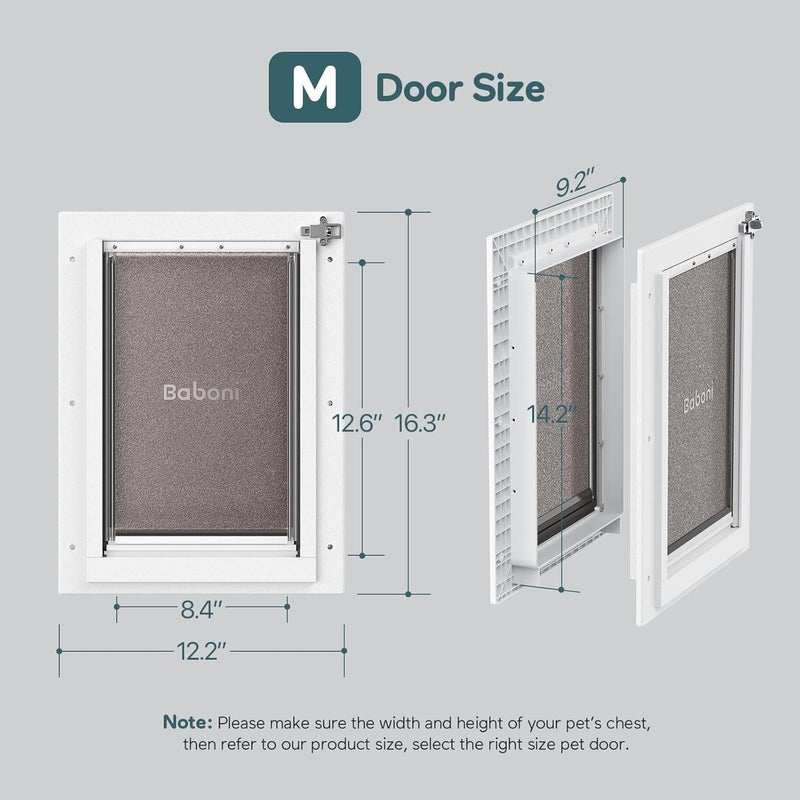 baboni 3-Flaps Pet Door for Interior and Exterior Doors, Durable Plastic Frame and Telescoping Tunnel, Aluminum Lock/Metal Panel, Strong Magnetic Flaps, Never Rust Dog Door (Pets Up to 40 Lb) -Medium - Image 4